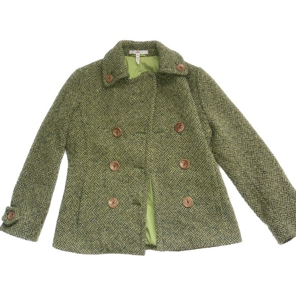 Womens green wool cotton jacket - Picture 1 of 5